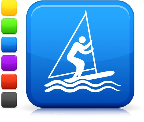 Stick figure sailing icon on square internet button — Stock Vector