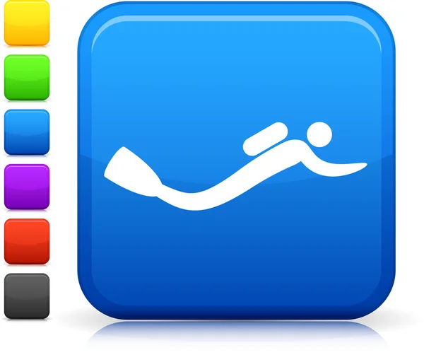 Scuba diving icon on square internet button — Stock Vector