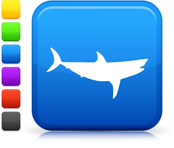 Shark icon on square internet button — Stock Vector