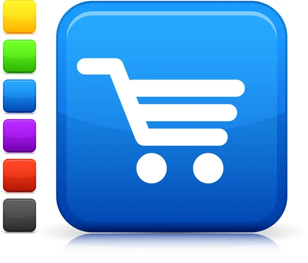 Icono del carrito de compras en el botón cuadrado de Internet — Vector de stock