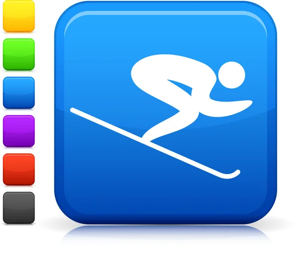 滑雪对互联网的方形按钮图标 — 图库矢量图片