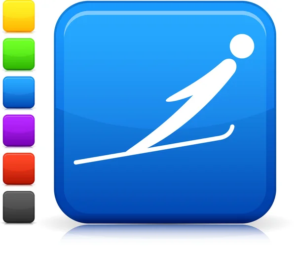 正方形のインターネット ボタン上のアイコンをジャンプ スキー — ストックベクタ