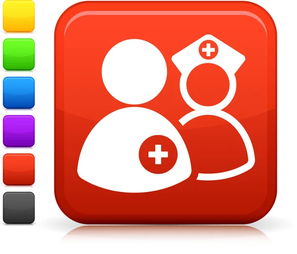 Icona del personale medico sul pulsante quadrato internet — Vettoriale Stock