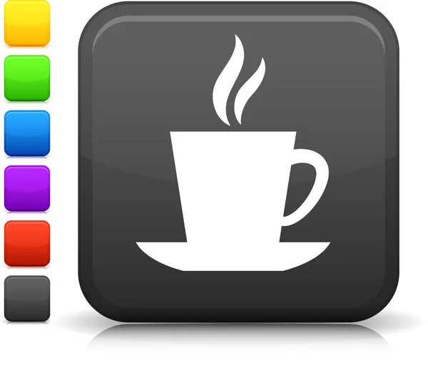 Taza de té o café icono en el botón cuadrado de Internet — Vector de stock