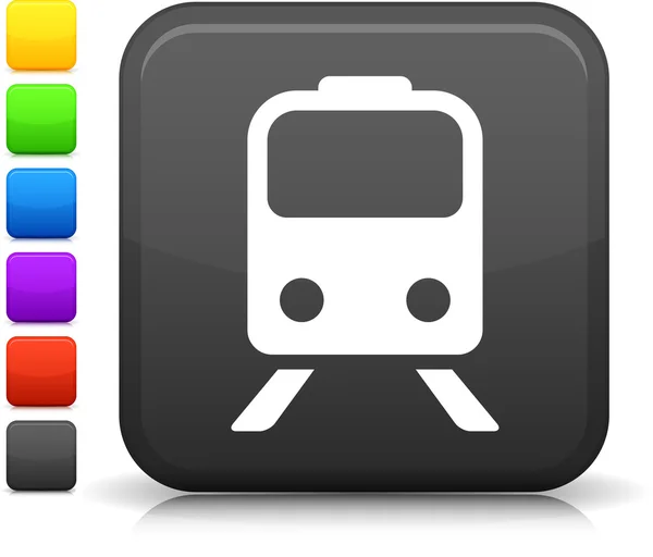 正方形のインターネットボタン上の列車アイコン — ストックベクタ