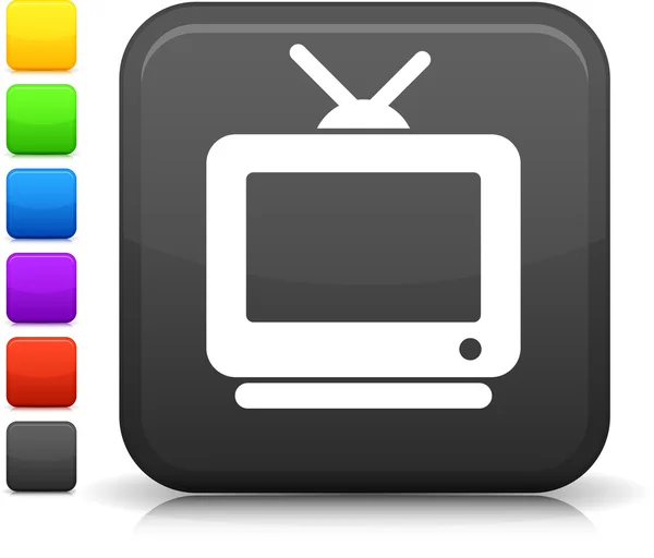 Televizní ikona na čtvercové tlačítko internet — Stockový vektor