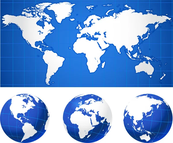 Carte du monde et globes — Image vectorielle