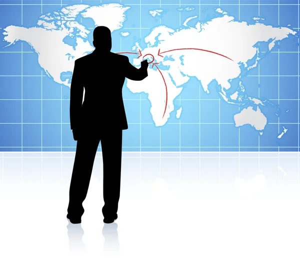 Uomo d'affari con background internet mondiale — Vettoriale Stock