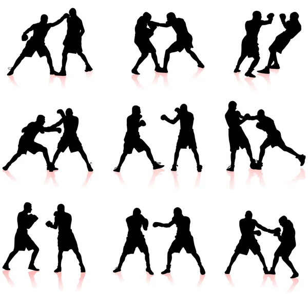 Boxing silhouette collection background — Stock Vector