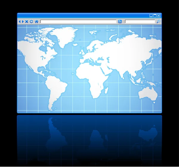 Kaart van de wereld op internetbrowser — Stockvector