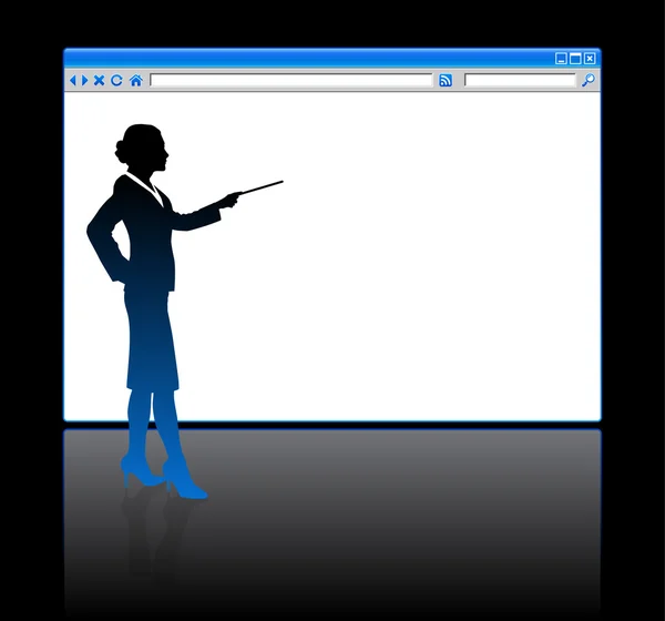 Affärskvinna på bakgrund med web browser tom sida — Stock vektor