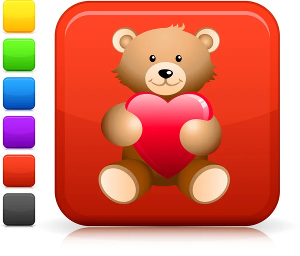 Teddy bear icon on square internet button — Stock Vector