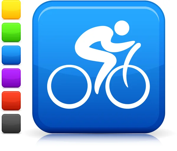 Cyklistická ikona na čtvercové tlačítko internet — Stockový vektor