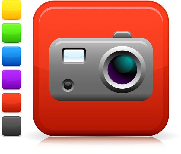 Icône appareil photo sur bouton internet carré — Image vectorielle