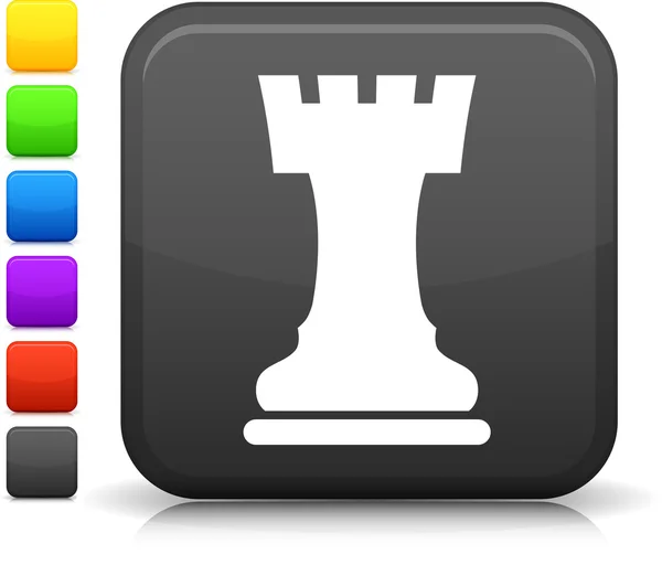 Ícone do castelo de xadrez no botão quadrado internet —  Vetores de Stock