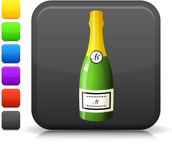 香槟酒瓶上互联网的方形按钮的图标 — 图库矢量图片