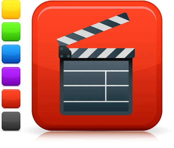 Film clapper board icon on square internet button — Stock Vector
