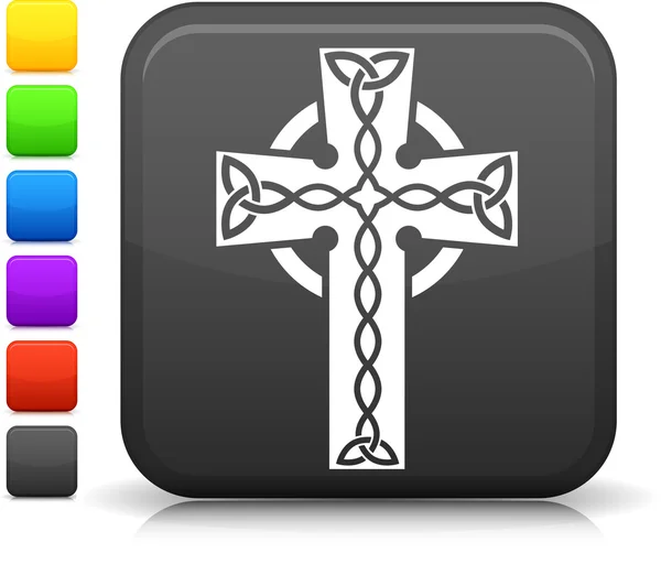 Celtic cross ikona na čtvercové tlačítko internet — Stockový vektor
