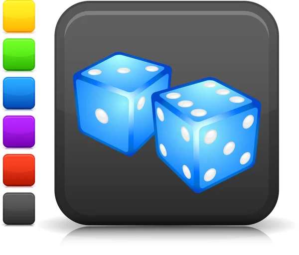 Hazardní hry kostky ikonu na čtvercové tlačítko internet — Stockový vektor