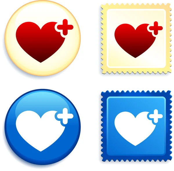 Medical Heart Stamp and Button — Stock Vector