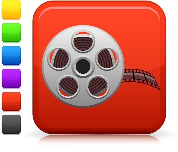 Ícone de filme de vídeo no botão quadrado internet — Vetor de Stock