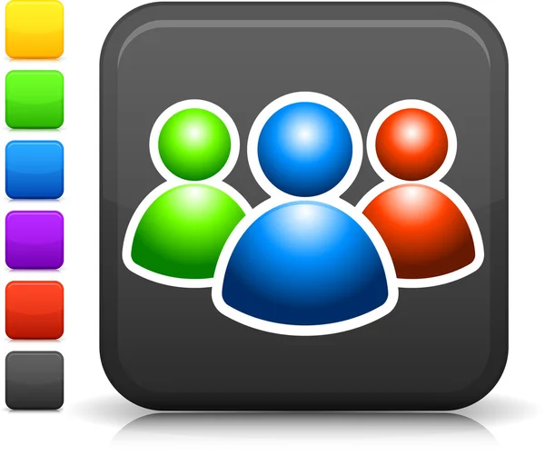 Icono de grupos de usuarios en el botón cuadrado de Internet — Vector de stock
