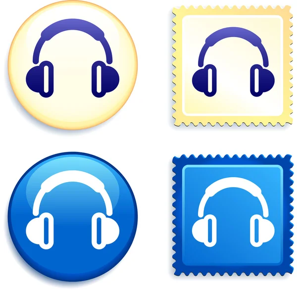 Headphones on Stamp and Button — Stock Vector