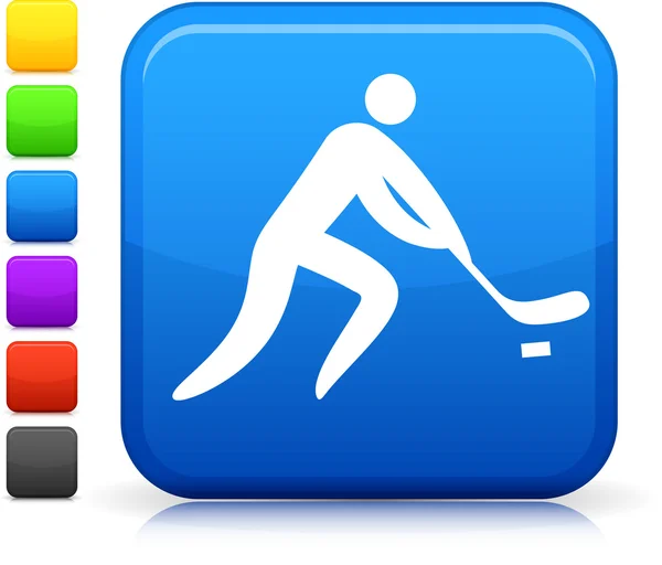 Hockey-Ikone auf quadratischem Internet-Knopf — Stockvektor