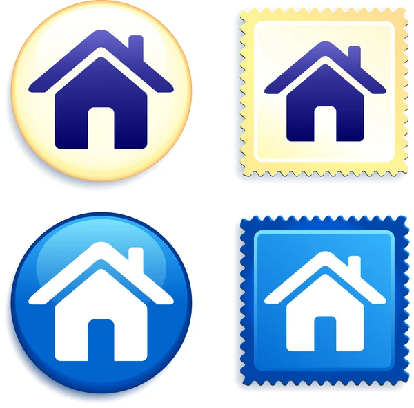 House on Stamp and Button — Stock Vector