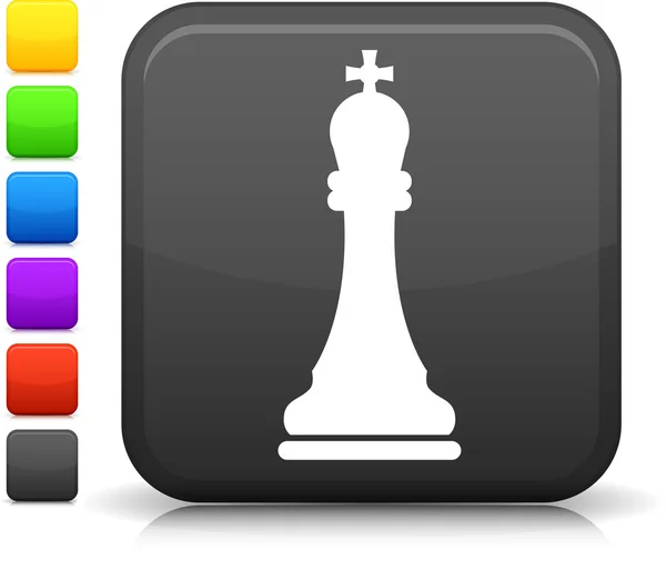 Šachový král ikonu na čtvercové tlačítko internet — Stockový vektor