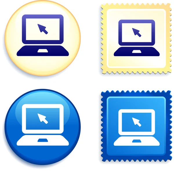 Computer Laptop on Stamp and Button — Stock Vector