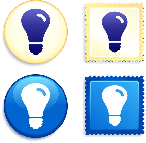 Light Bulb on Stamp and Button — Stock Vector