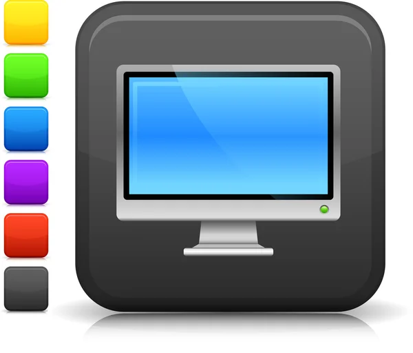 Computer monitor icon on square internet button — Stock Vector