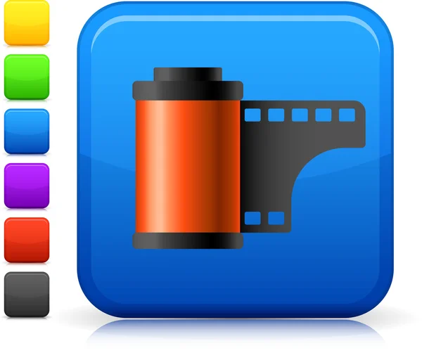 Icono de la película de fotos en el botón cuadrado de Internet — Vector de stock