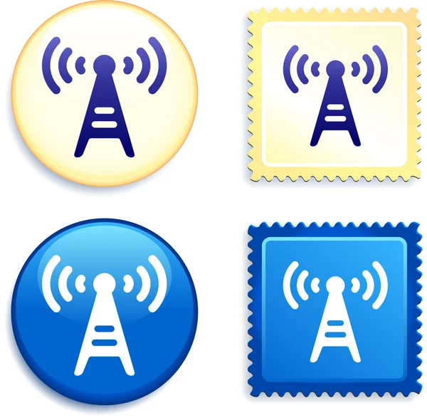 Signal radio sur timbre et bouton — Image vectorielle