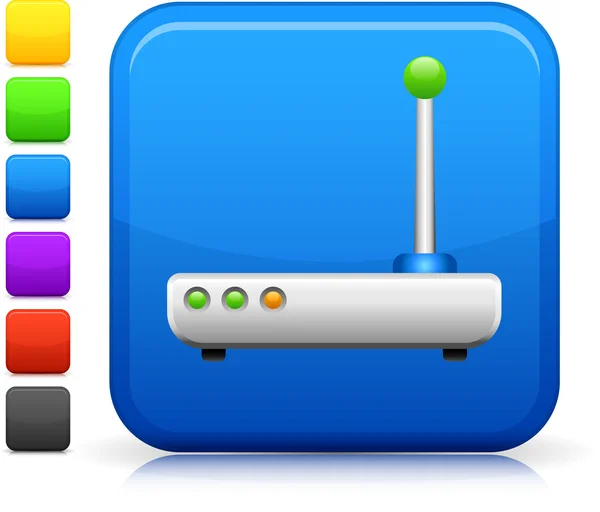 Icono de enrutador de Internet en el botón cuadrado de Internet — Vector de stock