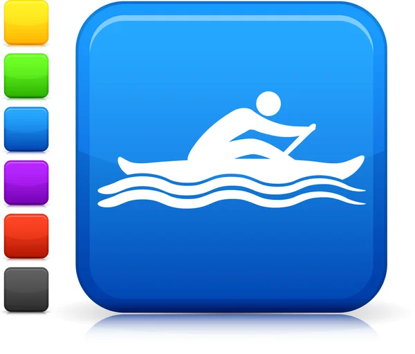 Іконка спортивного веслування на квадратній кнопці Інтернету — стоковий вектор