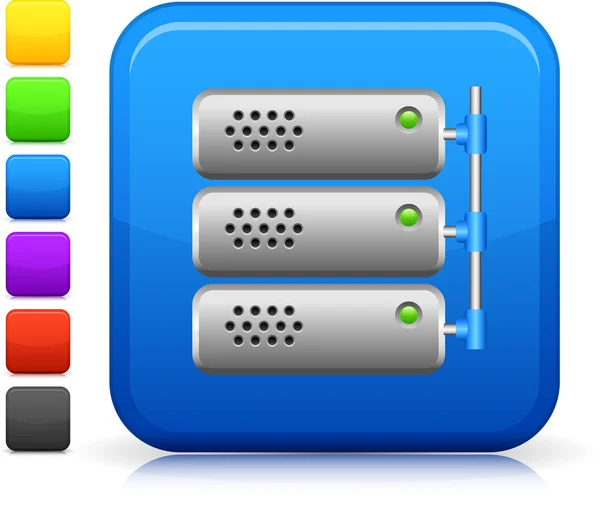 Computer server icon on square internet button — Stock Vector