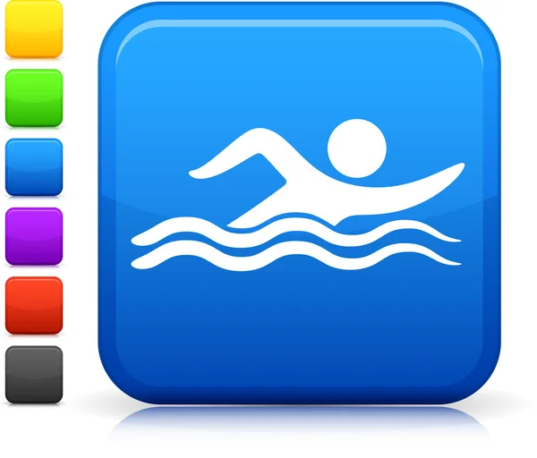 Icona di nuoto sul pulsante quadrato internet — Vettoriale Stock