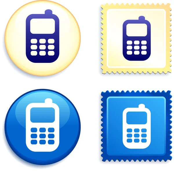 Cell Phone on Stamp and Button — Stock Vector