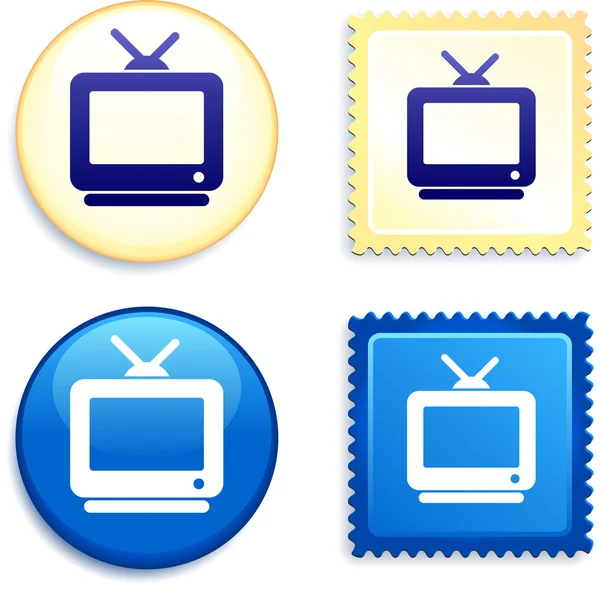 Television on Stamp and Button — Stock Vector