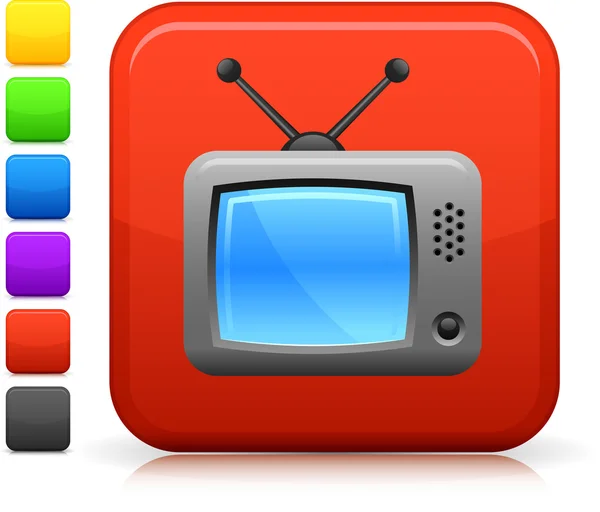 Иконка телевизора на квадратной кнопке — стоковый вектор