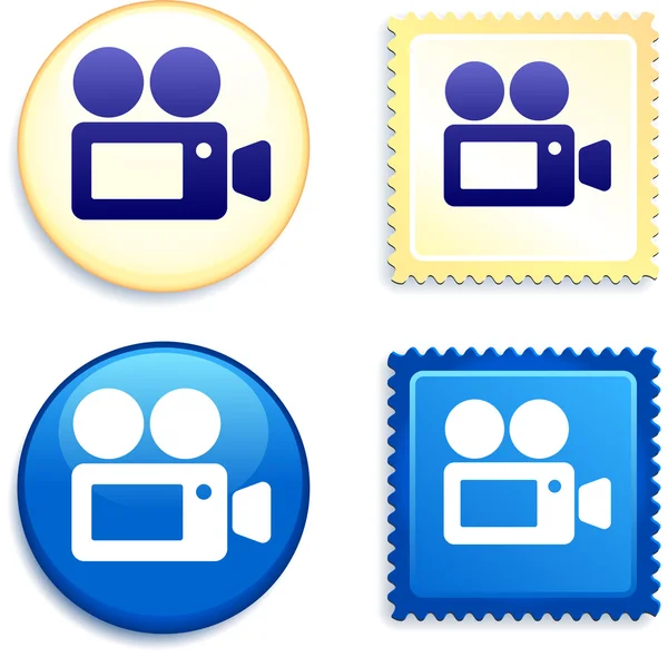 Cámara de vídeo en el sello y el botón — Vector de stock