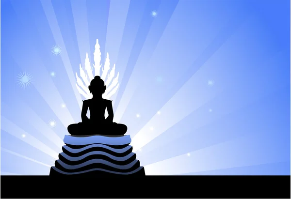 Buddha statue on blue glowing background — Stock Vector