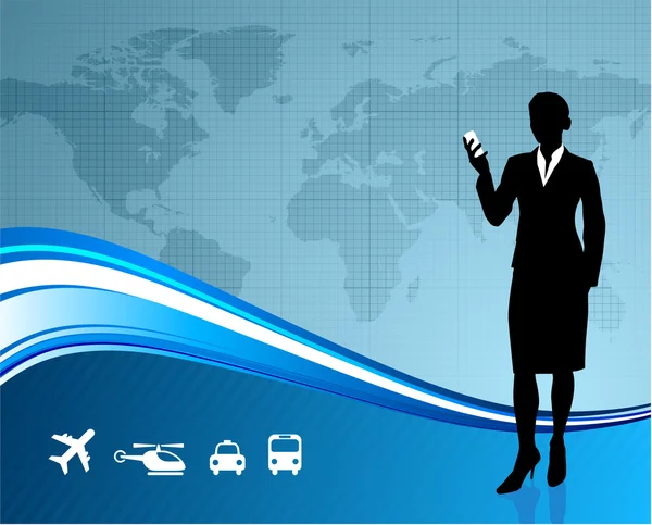 Female Business traveler on global communication background — Stock Vector