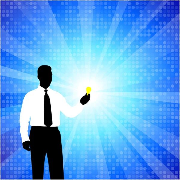 Business man silhouette with light bulb — Stock Vector