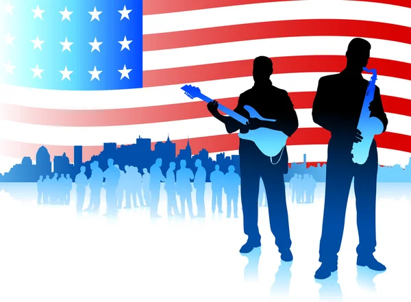 Banda de música no fundo Patriotic American Flag —  Vetores de Stock