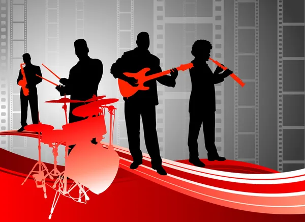 Ζωντανή μουσική μπάντα σε ταινία αφηρημένα φόντο — Διανυσματικό Αρχείο