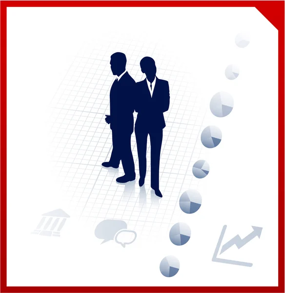 Business team silhouettes on corporate background — Stock Vector