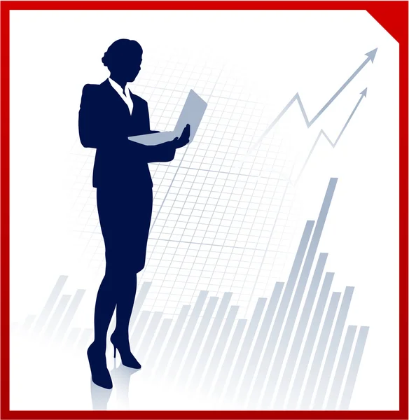 Obchodní žena na pozadí s finanční grafy — Stockový vektor
